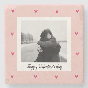 Happy Valentine's Day   Rosa und rotes Herz   Gesc Steinuntersetzer