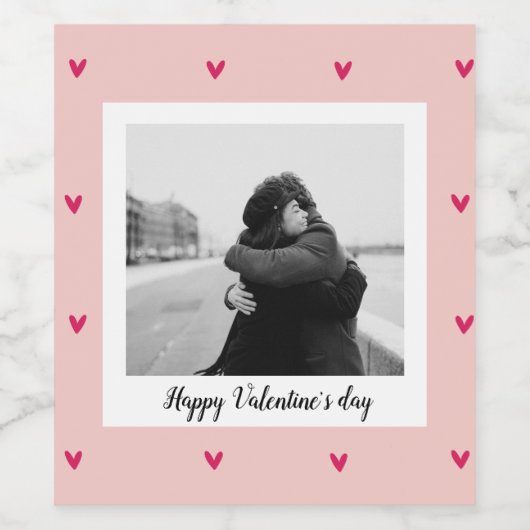 Happy Valentine's Day | Rosa und rotes Herz | Gesc Weinetikett (Einzelnes Label)