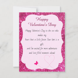 Happy Valentine's Day Rose Pink Blush Glitzer Mitteilungskarte