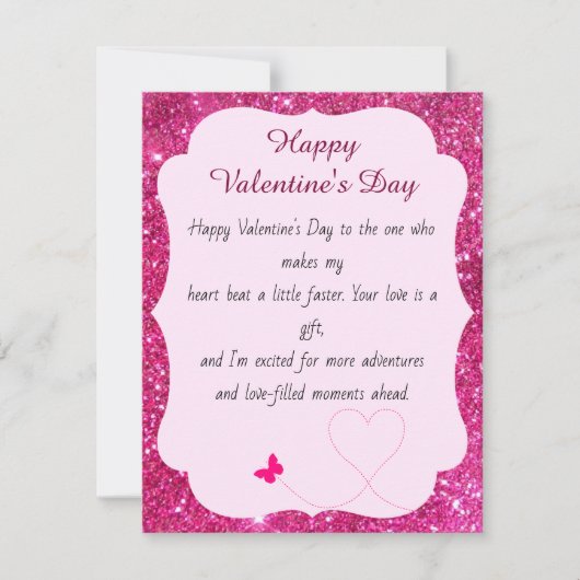 Happy Valentine's Day Rose Pink Blush Glitzer Mitteilungskarte (Vorderseite)