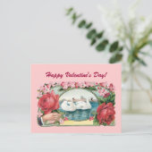 Happy Valentine's Day Rose Swans Postkarte (Stehend Vorderseite)