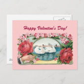 Happy Valentine's Day Rose Swans Postkarte (Vorne/Hinten)