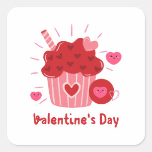 Happy Valentine's Day - Rote Herzen Niedliche Bild Quadratischer Aufkleber