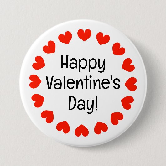 Happy Valentine's Day Rote Herzen Rundkreis Button (Vorderseite)