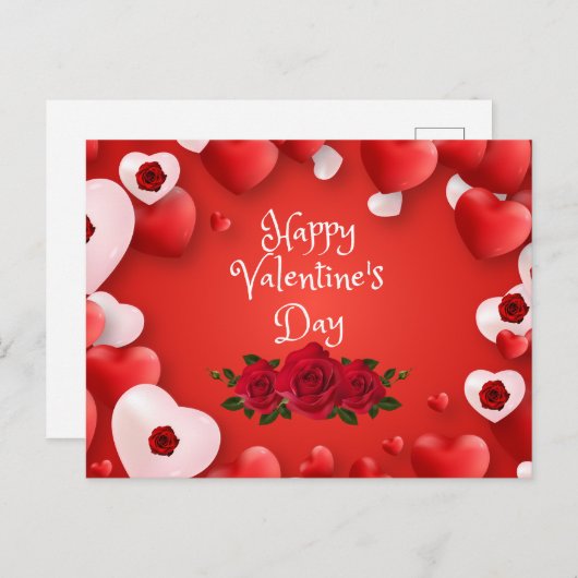 Happy Valentine's Day Rote Herzen und Rose Postkarte (Vorne/Hinten)