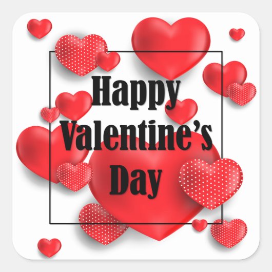 Happy Valentine's Day Rote Liebe Herz | Urlaub Quadratischer Aufkleber (Vorderseite)