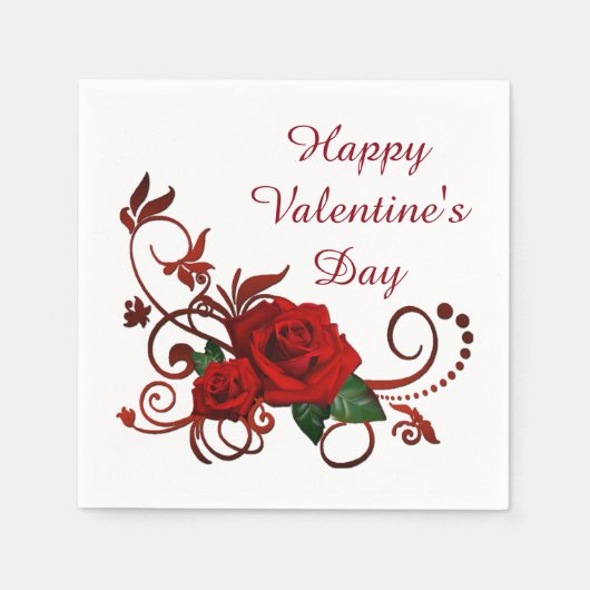 Happy Valentine's Day Rote Rosen Napkins Serviette (Vorderseite)