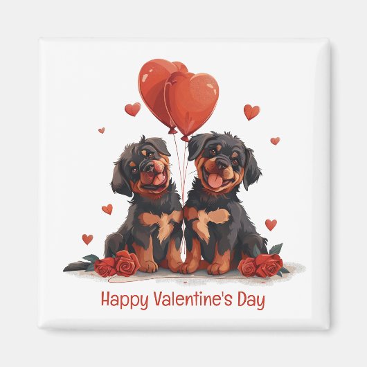 Happy Valentines Day Rottweiler Hunde Magnet (Vorne)