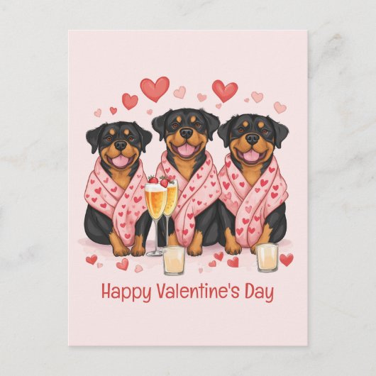 Happy Valentines Day Rottweiler Hunde Postkarte (Vorderseite)