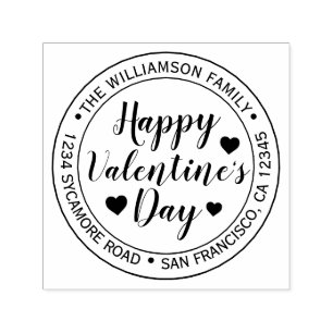 Happy Valentine's Day Round Rücksendeadresse Permastempel