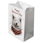 Happy Valentines Day Samoyed Dog Mittlere Geschenktüte (Rückseite Schrägansicht)