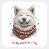 Happy Valentines Day Samoyed Dog Quadratischer Aufkleber (Vorderseite)