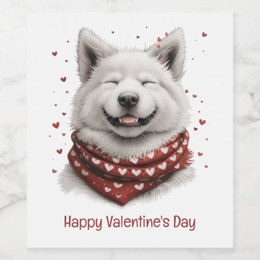 Happy Valentines Day Samoyed Dog Weinetikett (Einzelnes Label)