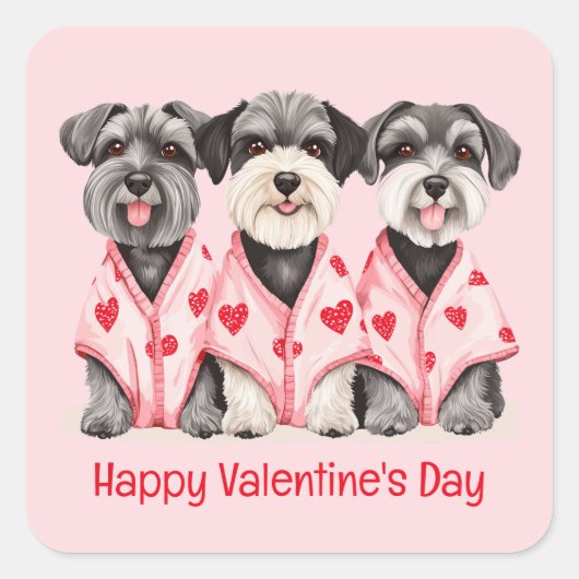 Happy Valentines Day Schnauzer Hunde Quadratischer Aufkleber (Vorderseite)