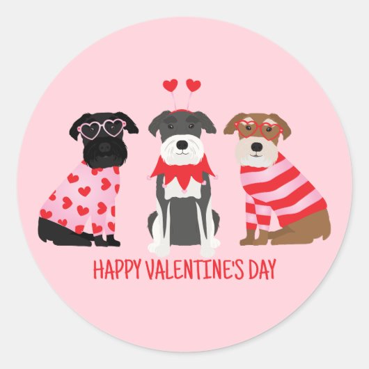 Happy Valentines Day Schnauzer Hunde Runder Aufkleber (Vorderseite)