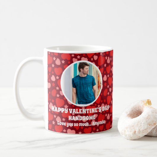 Happy Valentine's Day Schönes Personalisiertes Fot Kaffeetasse (Mit Donut)