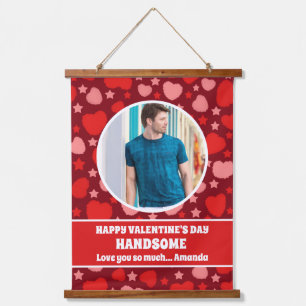 Happy Valentine's Day Schönes Personalisiertes Fot Wandteppich Mit Holzrahmen