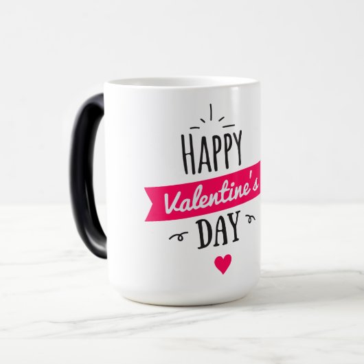 Happy Valentine's Day Schwarz-Weiß-Tasse Verwandlungstasse (Vorderseite Links)