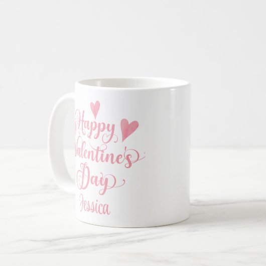 Happy Valentine's Day Script Niedlich Pink Hearts Kaffeetasse (Vorderseite Links)