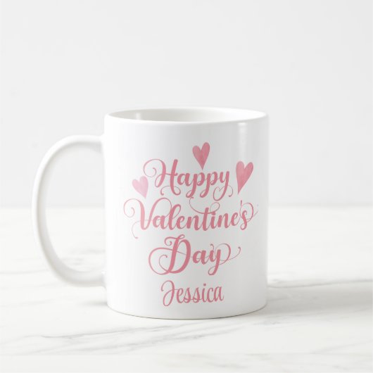 Happy Valentine's Day Script Niedlich Pink Hearts Kaffeetasse (Links)