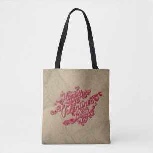 Happy Valentine's Day sepia Herz rot Buchstaben Tasche
