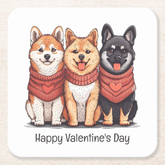 Happy Valentines Day Shiba Inu Hunde Rechteckiger Pappuntersetzer (Vorderseite)