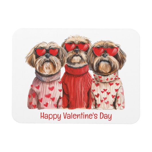 Happy Valentines Day Shih Tzu Dogs Magnet (Horizontal)