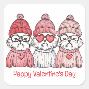 Happy Valentines Day Shih Tzu Dogs Quadratischer Aufkleber