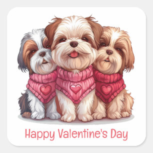 Happy Valentines Day Shih Tzu Dogs Quadratischer Aufkleber