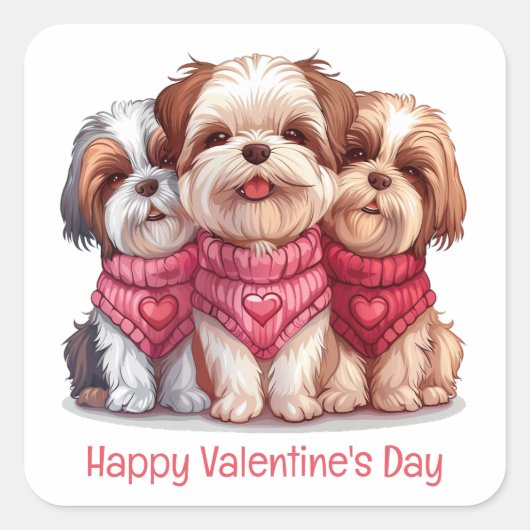 Happy Valentines Day Shih Tzu Dogs Quadratischer Aufkleber (Vorderseite)