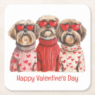 Happy Valentines Day Shih Tzu Dogs Rechteckiger Pappuntersetzer