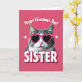 Happy Valentines Day Sister Cat Card Karte (Gelbe Blume)