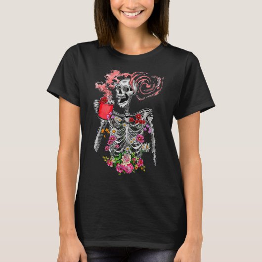 Happy Valentine's Day Skeleton Hot Drink T-Shirt (Vorderseite)