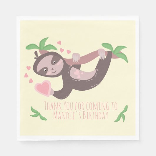 Happy Valentine's Day Sloth Herzenslust zum Geburt Serviette (Vorderseite)