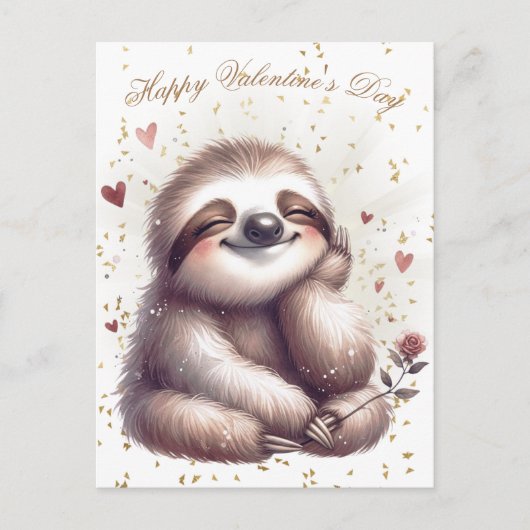 Happy Valentine's Day Sloth Postkarte (Vorderseite)