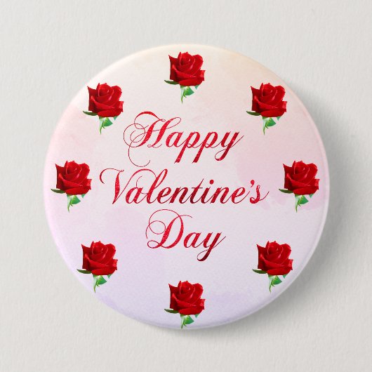 Happy Valentine's Day Soft Pastel Rote Rosen Party Button (Vorderseite)