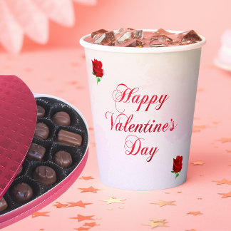 Happy Valentine's Day Soft Pastel Rote Rosen Party Pappbecher