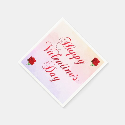Happy Valentine's Day Soft Pastel Rote Rosen Party Serviette (Ecke)