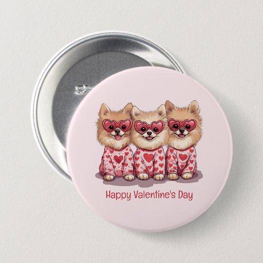Happy Valentines Day Spitz Hunde Button (Vorne & Hinten)