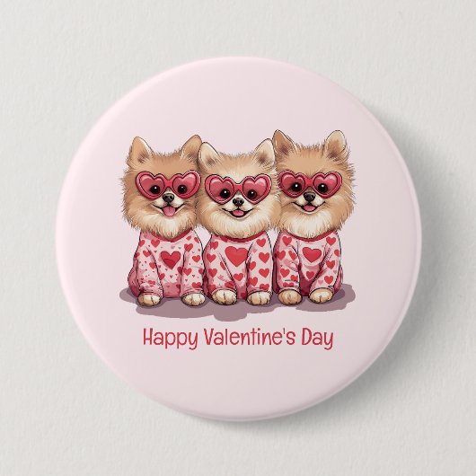 Happy Valentines Day Spitz Hunde Button (Vorderseite)