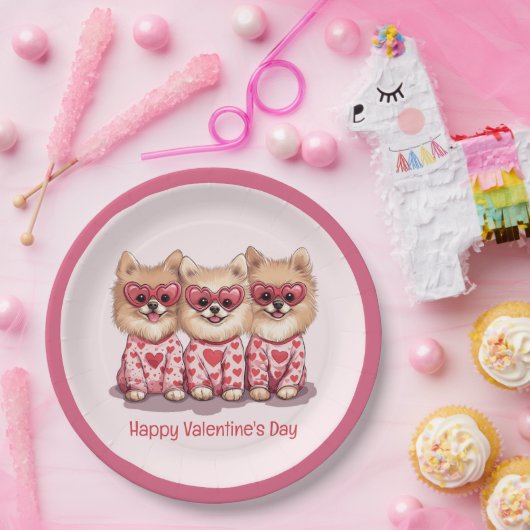 Happy Valentines Day Spitz Hunde Pappteller (Party)