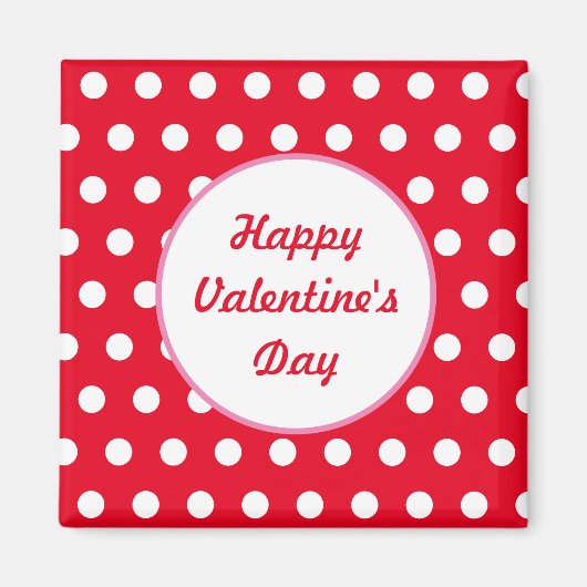 Happy Valentine's Day Square Magnet (Rot & Weiß) (Vorne)