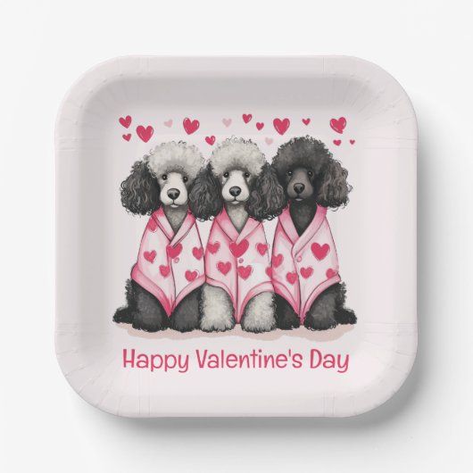 Happy Valentines Day Standard Poodle Hunde Pappteller (Vorderseite)