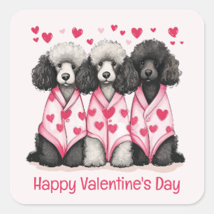 Happy Valentines Day Standard Poodle Hunde Quadratischer Aufkleber