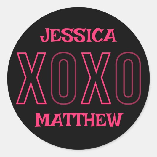 Happy Valentines Day Sweet Pink Couple Name Runder Aufkleber (Vorderseite)