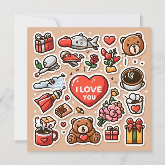 Happy Valentine's Day Symbole Feiertagskarte (Vorderseite)