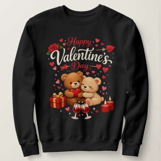 Happy Valentine's Day T-Shirt | Cute Bear Couple Sweatshirt (Design vorne)