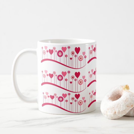 Happy Valentine's Day Tasse Rosa rote Herzen (Mit Donut)