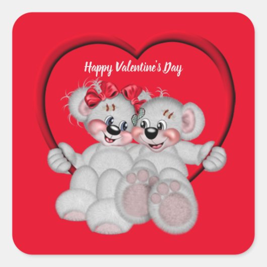 Happy Valentine's Day Teddy Bears Square Sticker (Vorderseite)