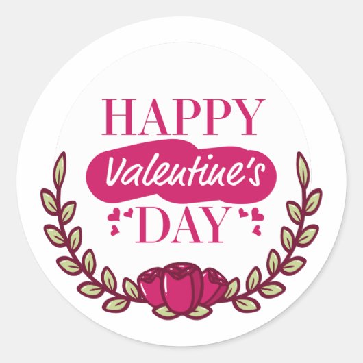 Happy Valentine's Day Text Classic Round Aufkleber (Vorderseite)